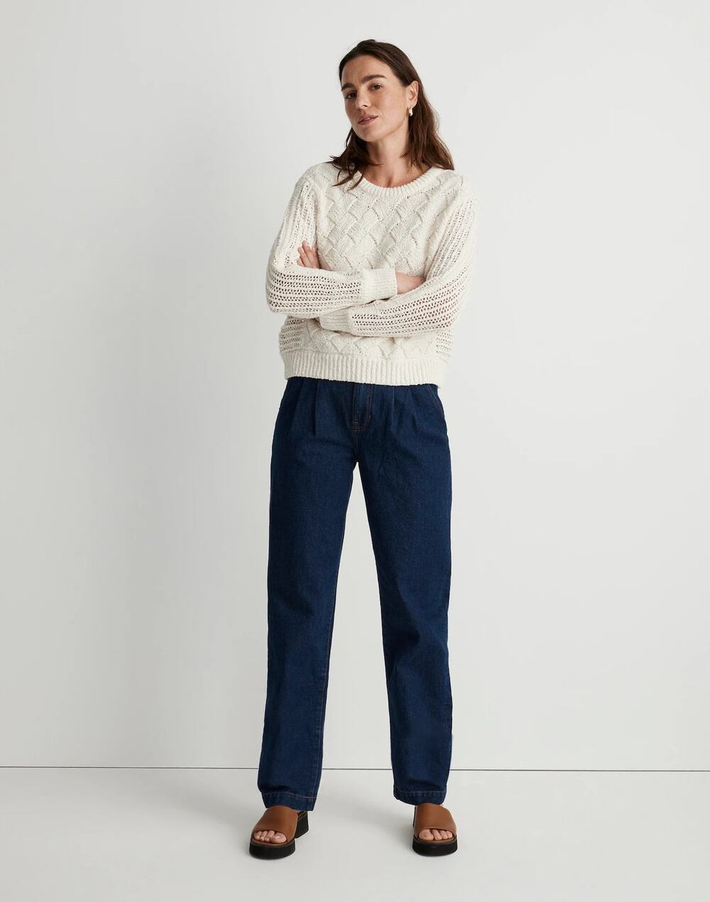 Madewell Antique Cream Macomb Open Stitch Pullover Cozy Cropped Sweater Medium